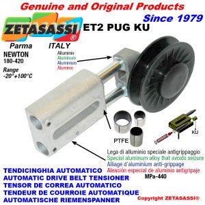 AUTOMATIC LINEAR BELT TENSIONER ET2 PUG KU with rim pulley (PTFE bushes) Newton180:420