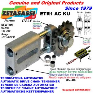 AUTOMATIC LINEAR CHAIN TENSIONER ETR1ACKU with idler sprocket model AC (PTFE bushes) Newton130:250-95:190